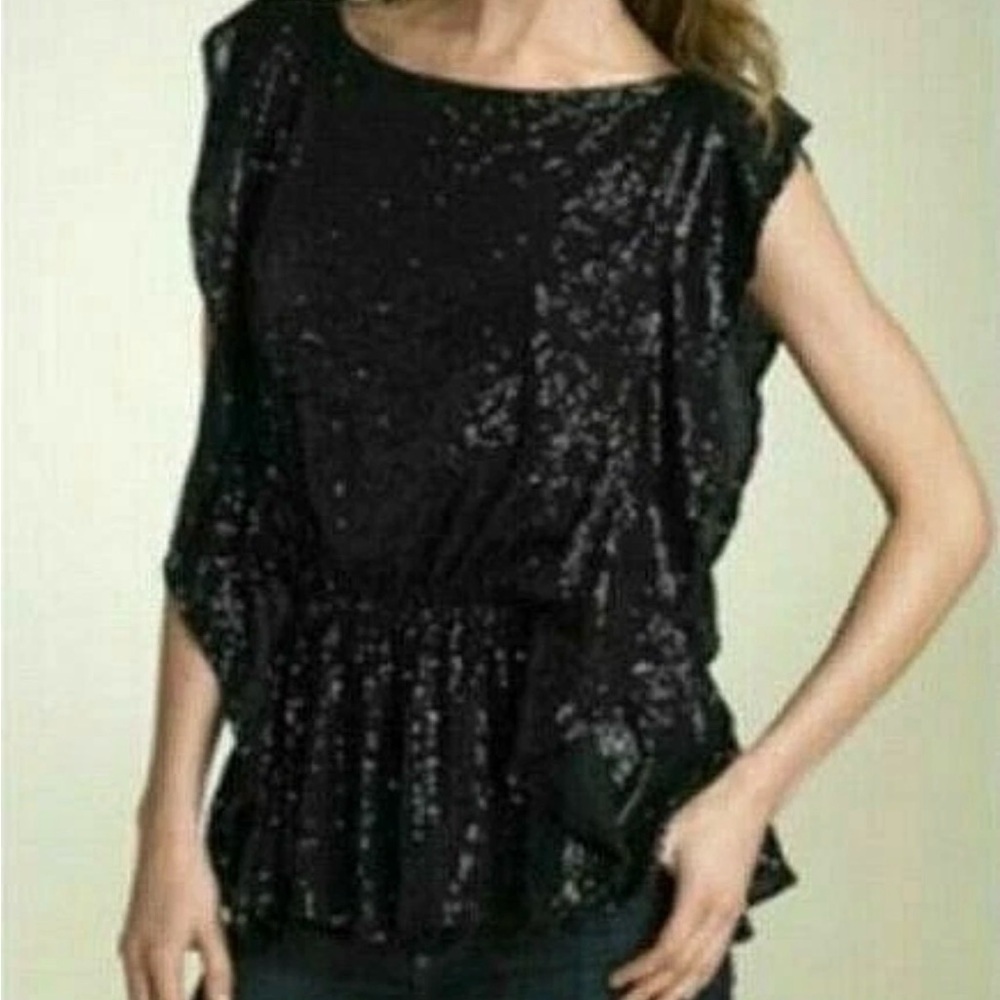 Free People Black Sequin Open Back Peplum Top Medium Girl Night Date Night Party